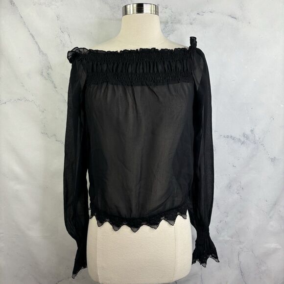 Vintage 70s Whimsigoth Sheer Blouse Sz S Off shoulder Goth Lolita Fairy Coquette - Picture 1 of 14